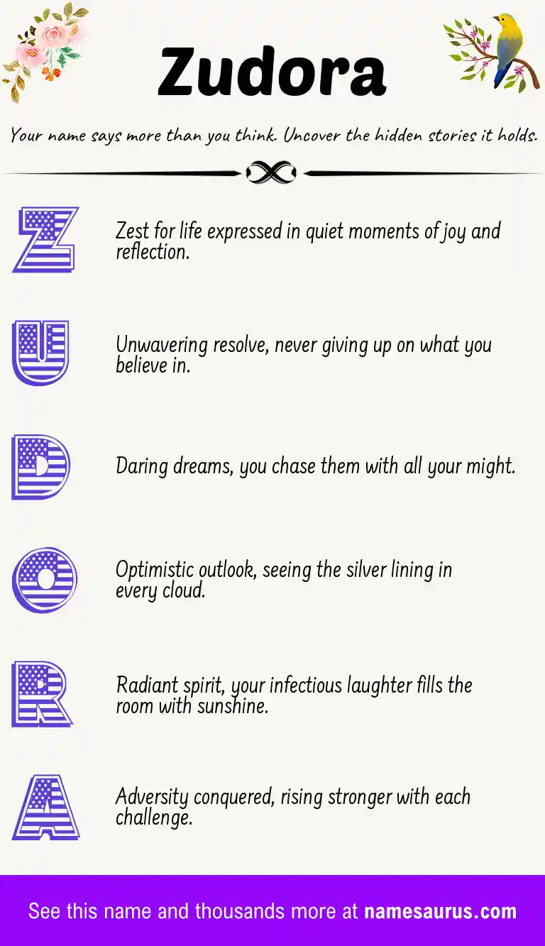 Acrostic poem about Zudora.