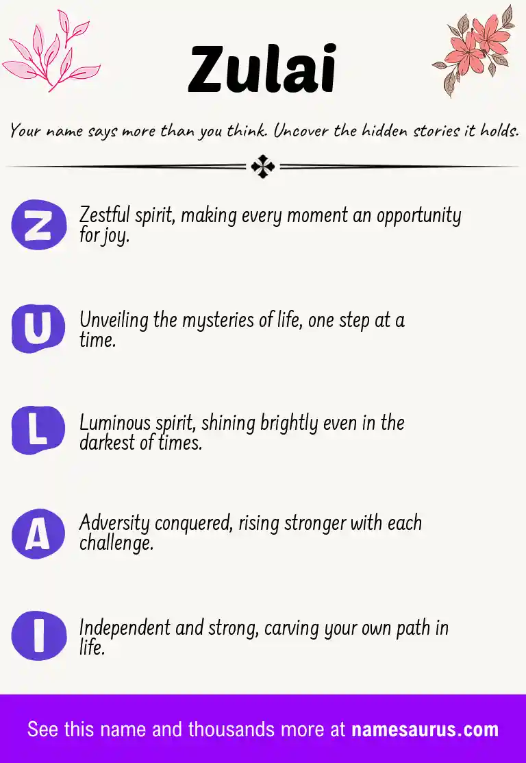 Acrostic poem about Zulai.