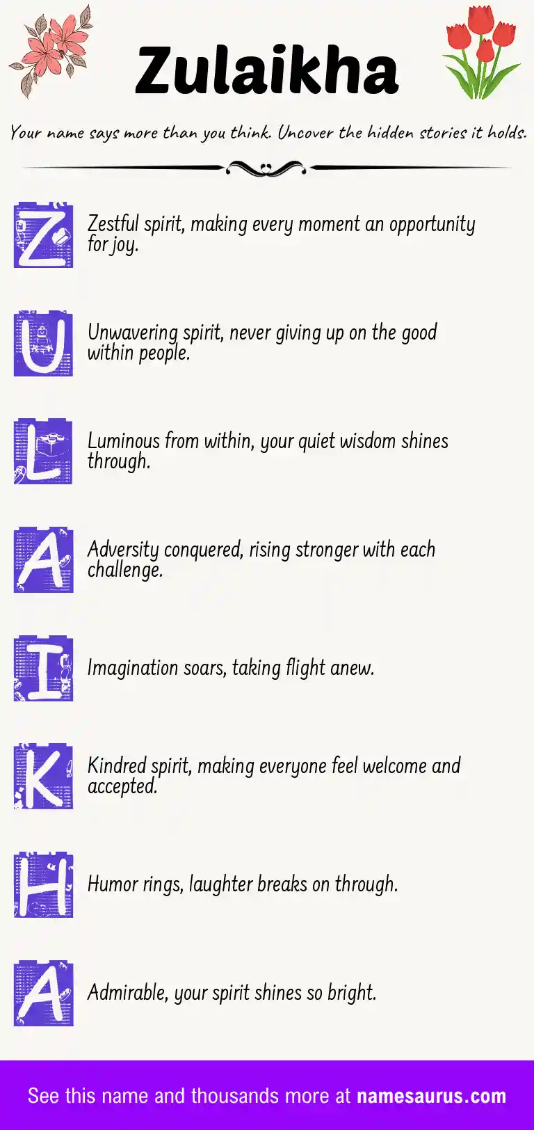 Acrostic poem about Zulaikha.