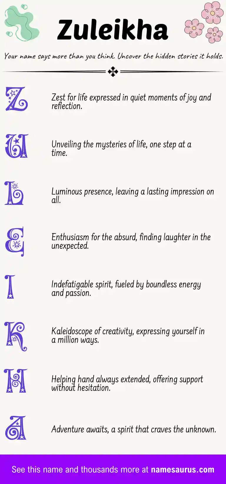 Acrostic poem about Zuleikha.