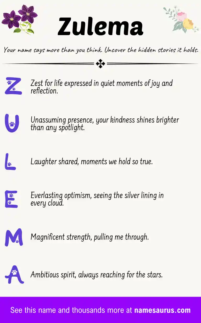 Acrostic poem about Zulema.
