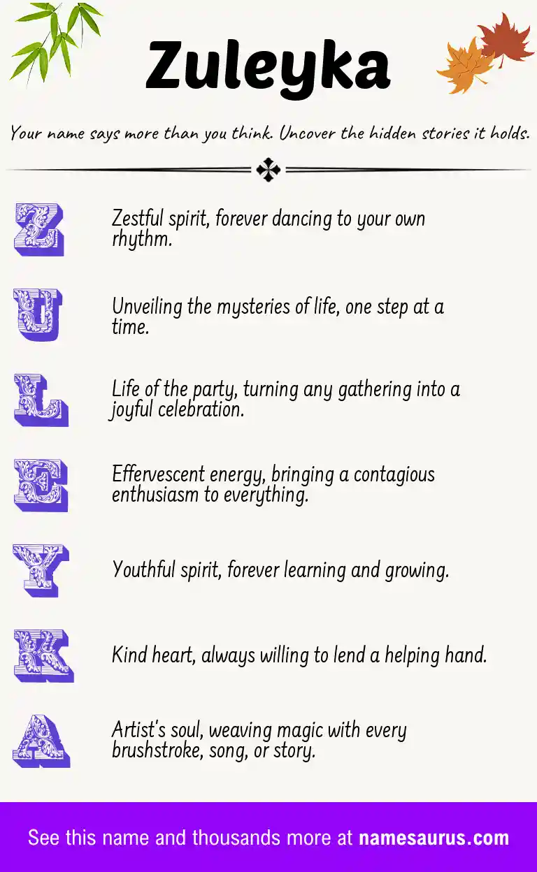 Acrostic poem about Zuleyka.