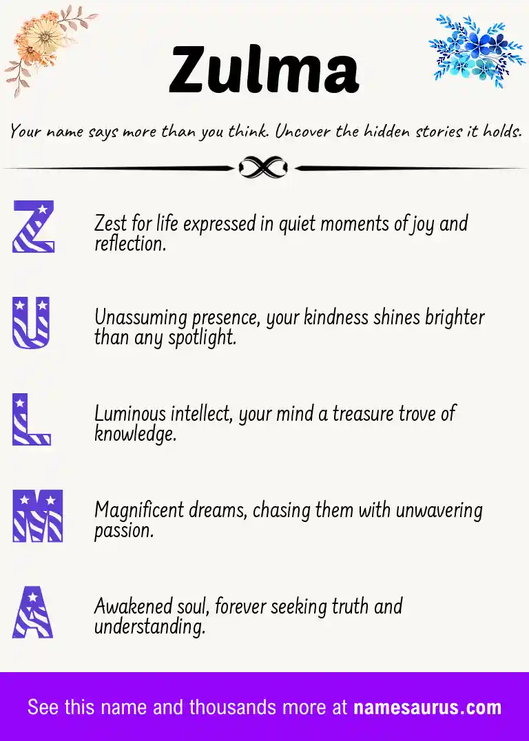 Acrostic poem about Zulma.