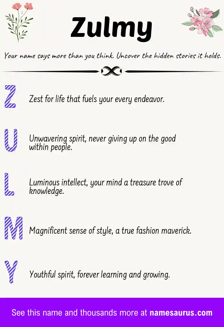 Acrostic poem about Zulmy.