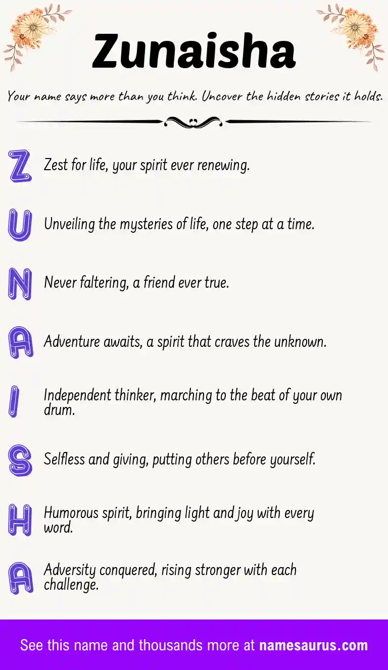 Acrostic poem about Zunaisha.