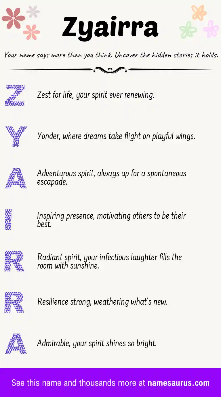 Acrostic poem about Zyairra.