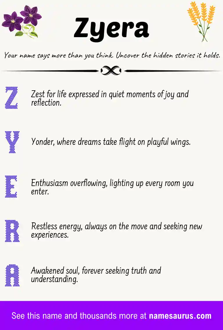 Acrostic poem about Zyera.