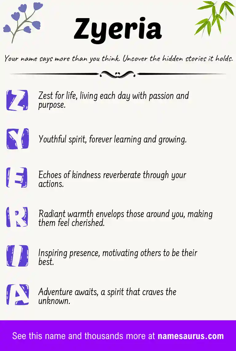 Acrostic poem about Zyeria.