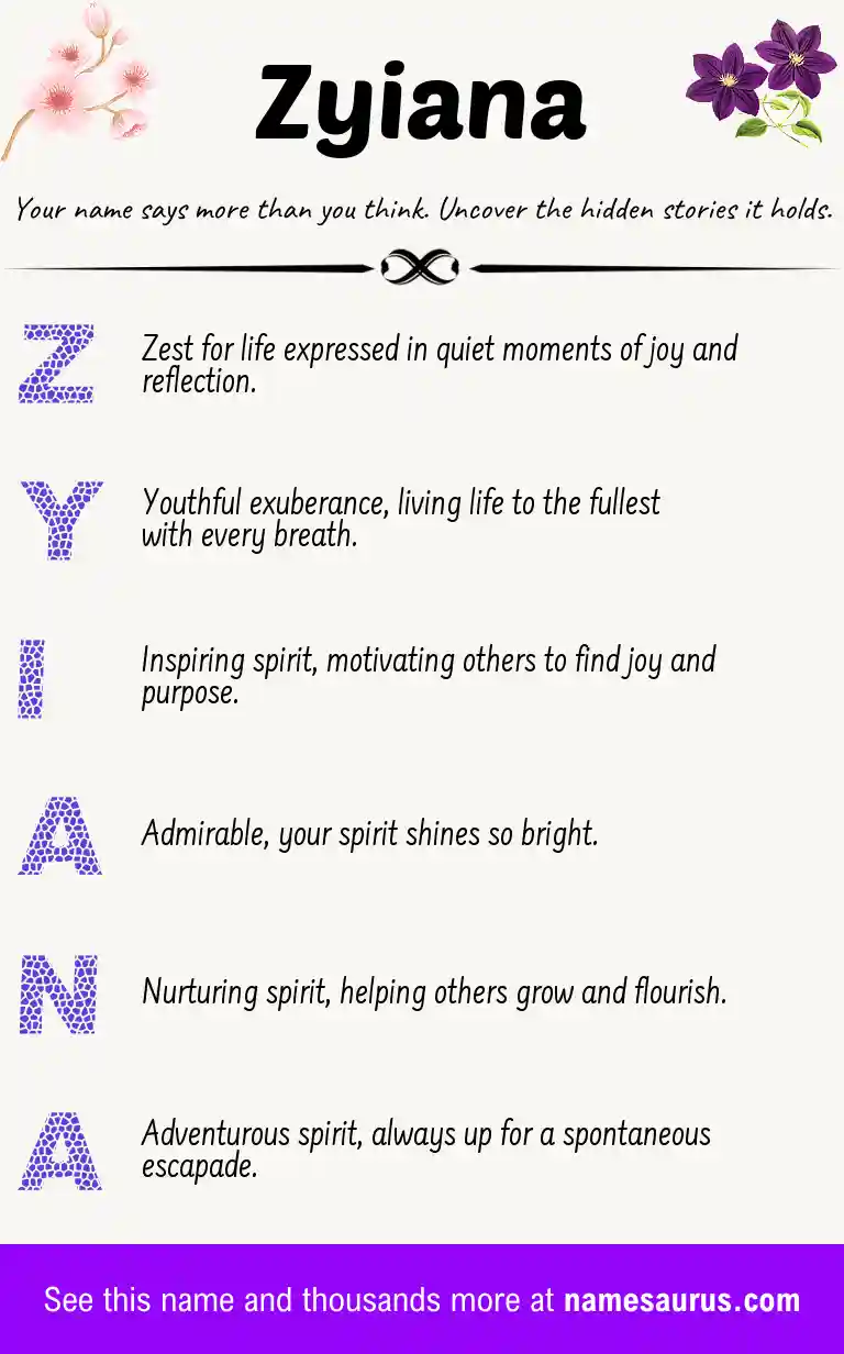 Acrostic poem about Zyiana.