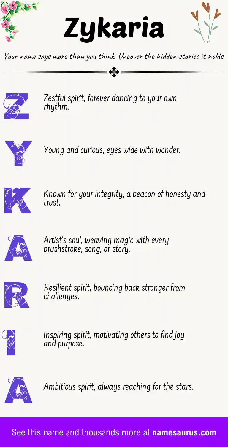 Acrostic poem about Zykaria.