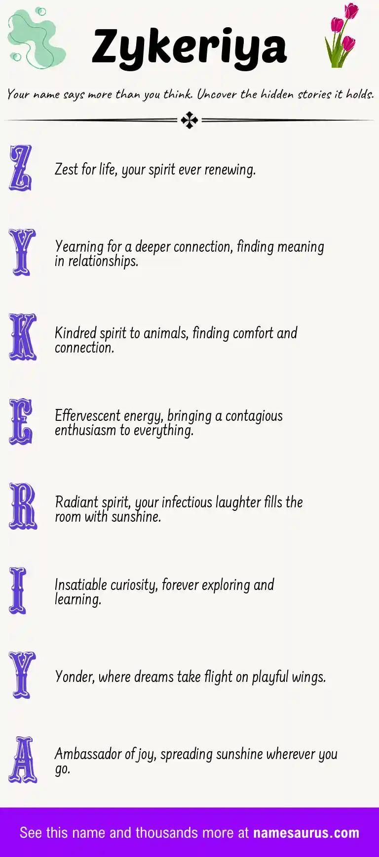 Acrostic poem about Zykeriya.