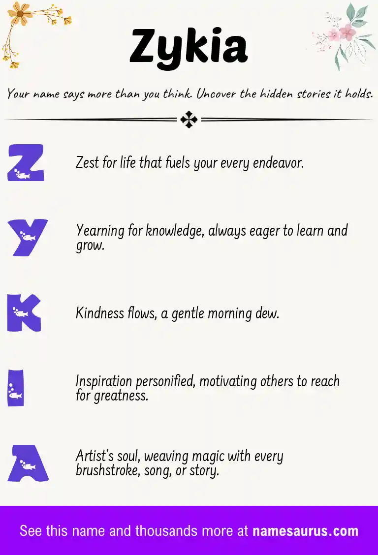 Acrostic poem about Zykia.