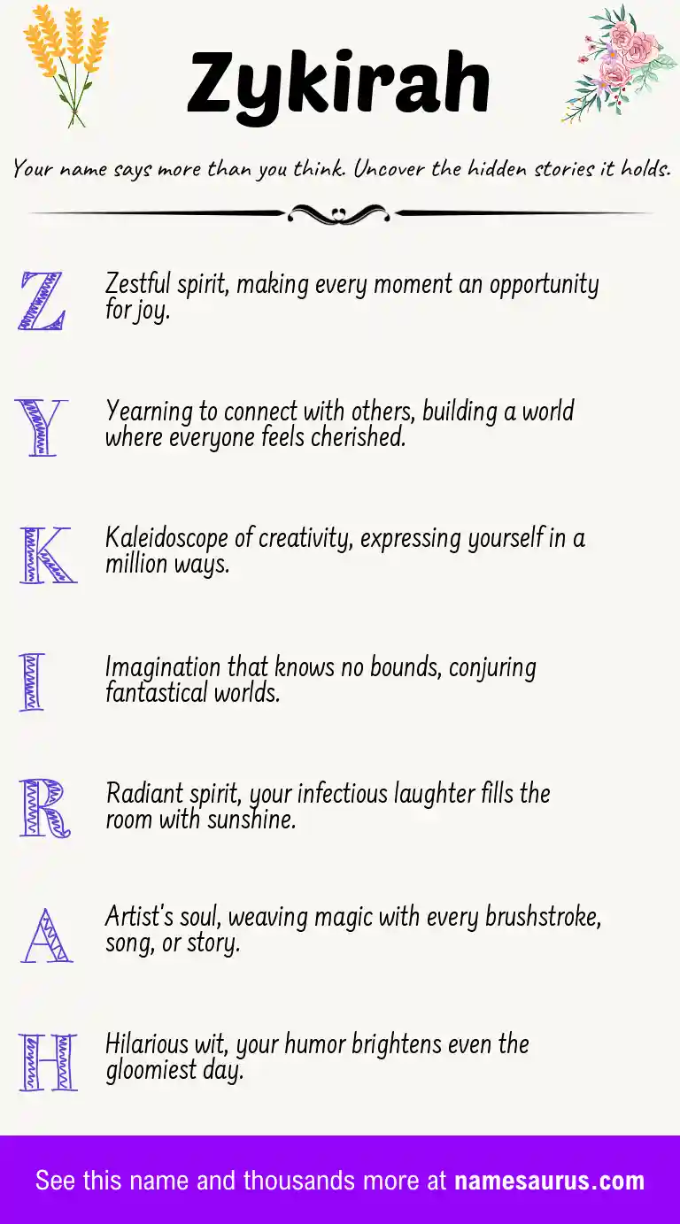 Acrostic poem about Zykirah.