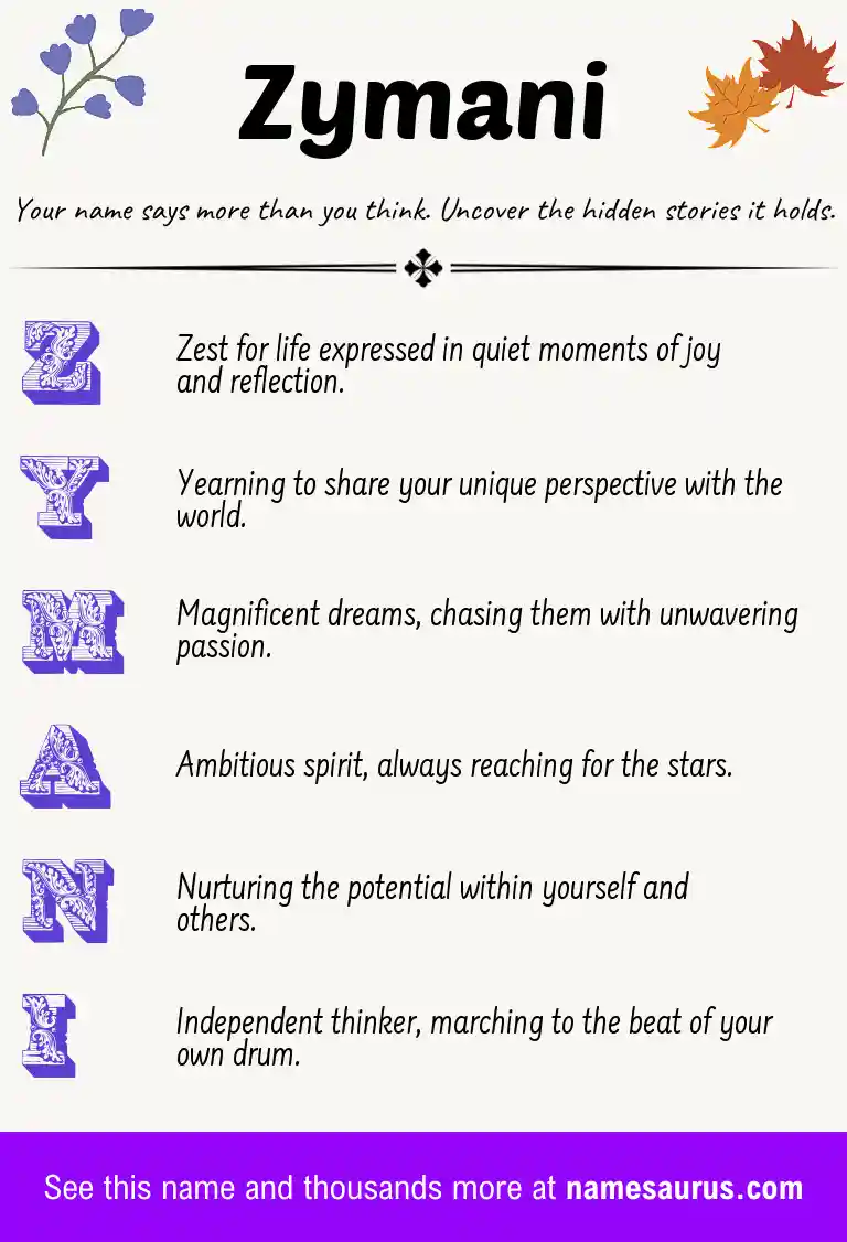 Acrostic poem about Zymani.
