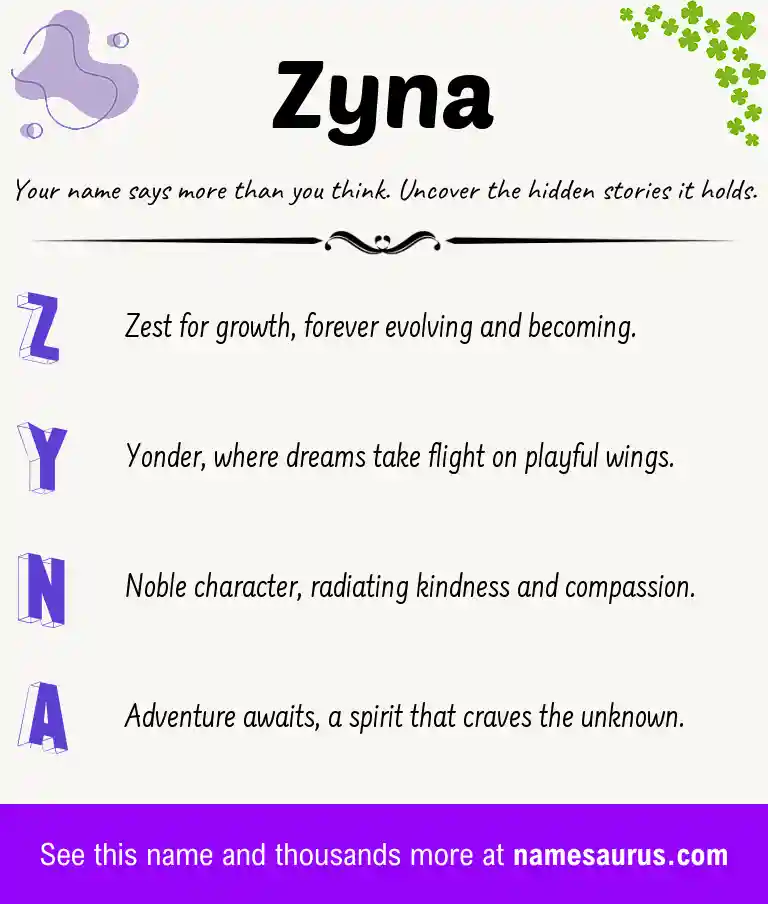 Acrostic poem about Zyna.