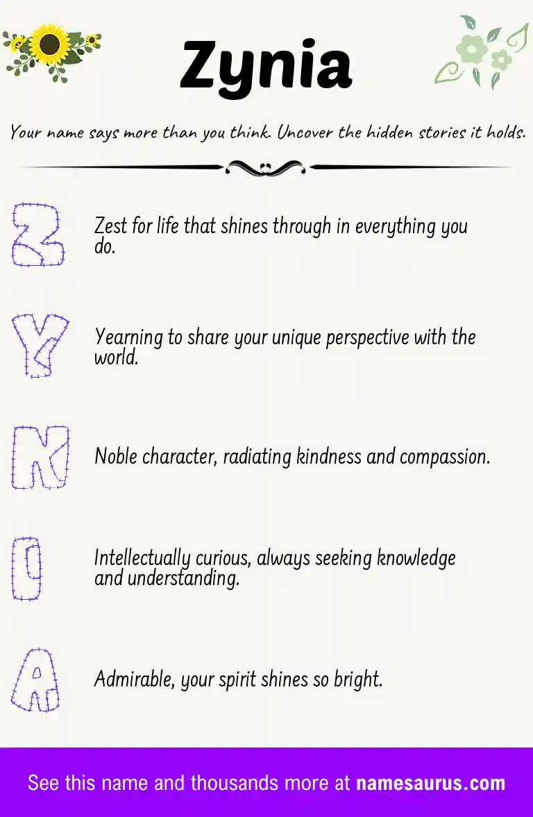 Acrostic poem about Zynia.