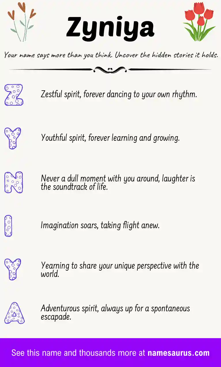 Acrostic poem about Zyniya.