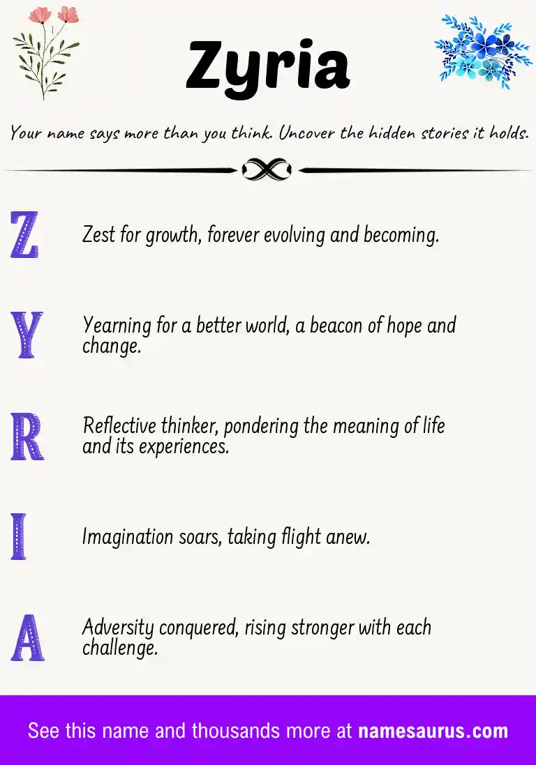 Acrostic poem about Zyria.