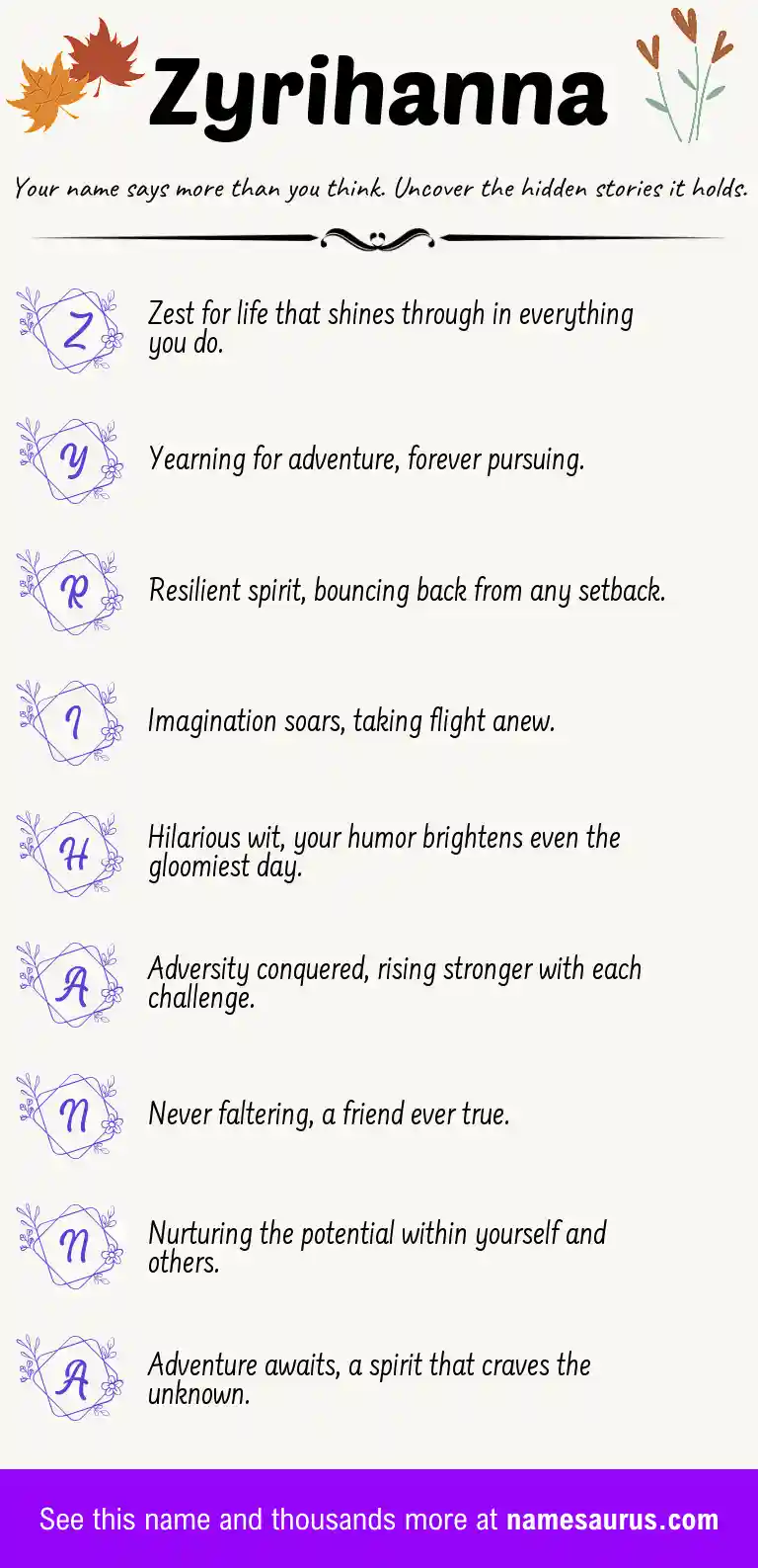 Acrostic poem about Zyrihanna.