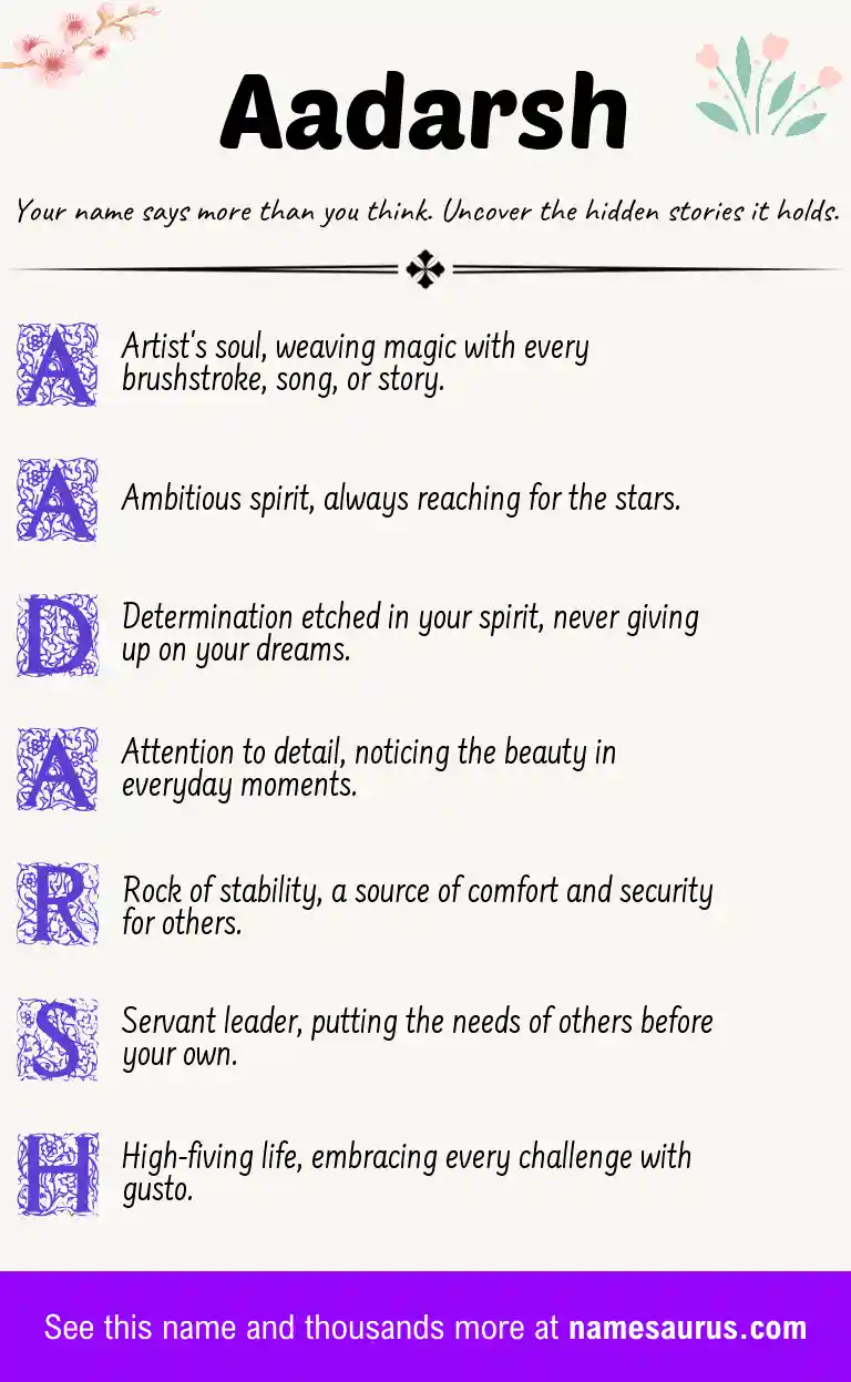 Acrostic poem about Aadarsh.