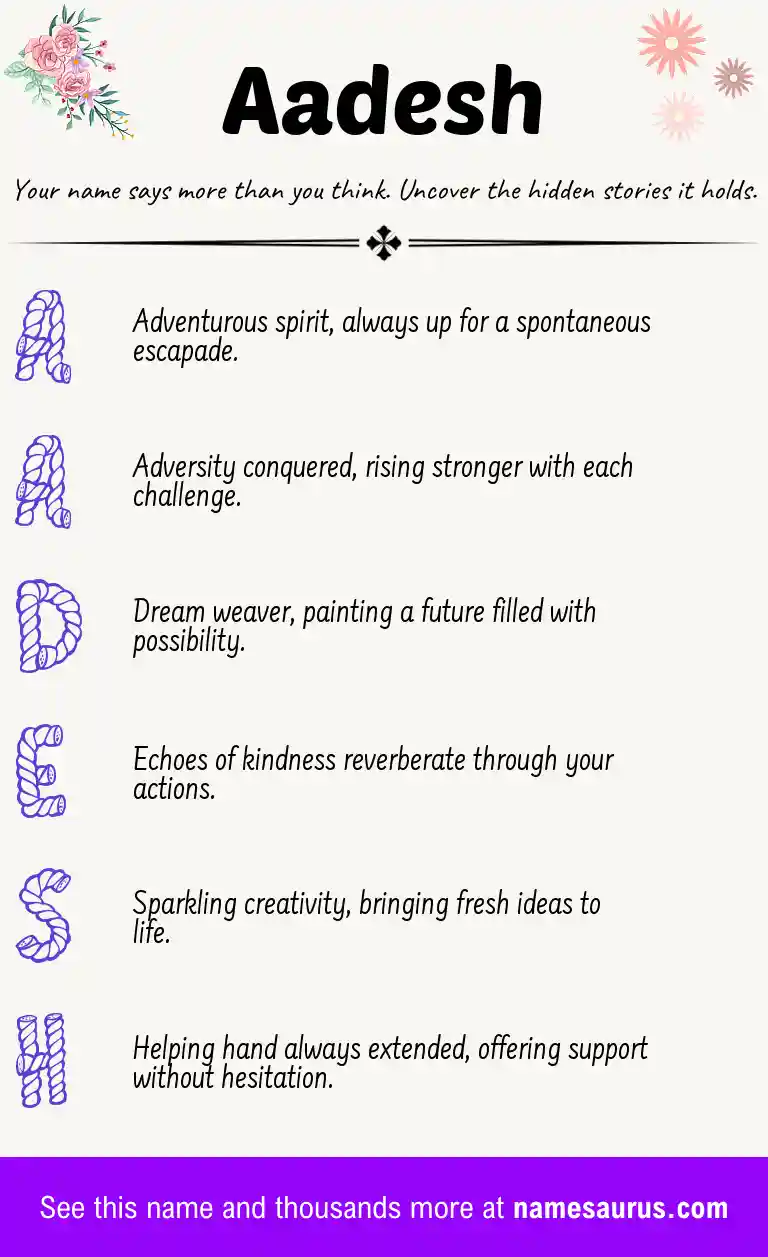 Acrostic poem about Aadesh.