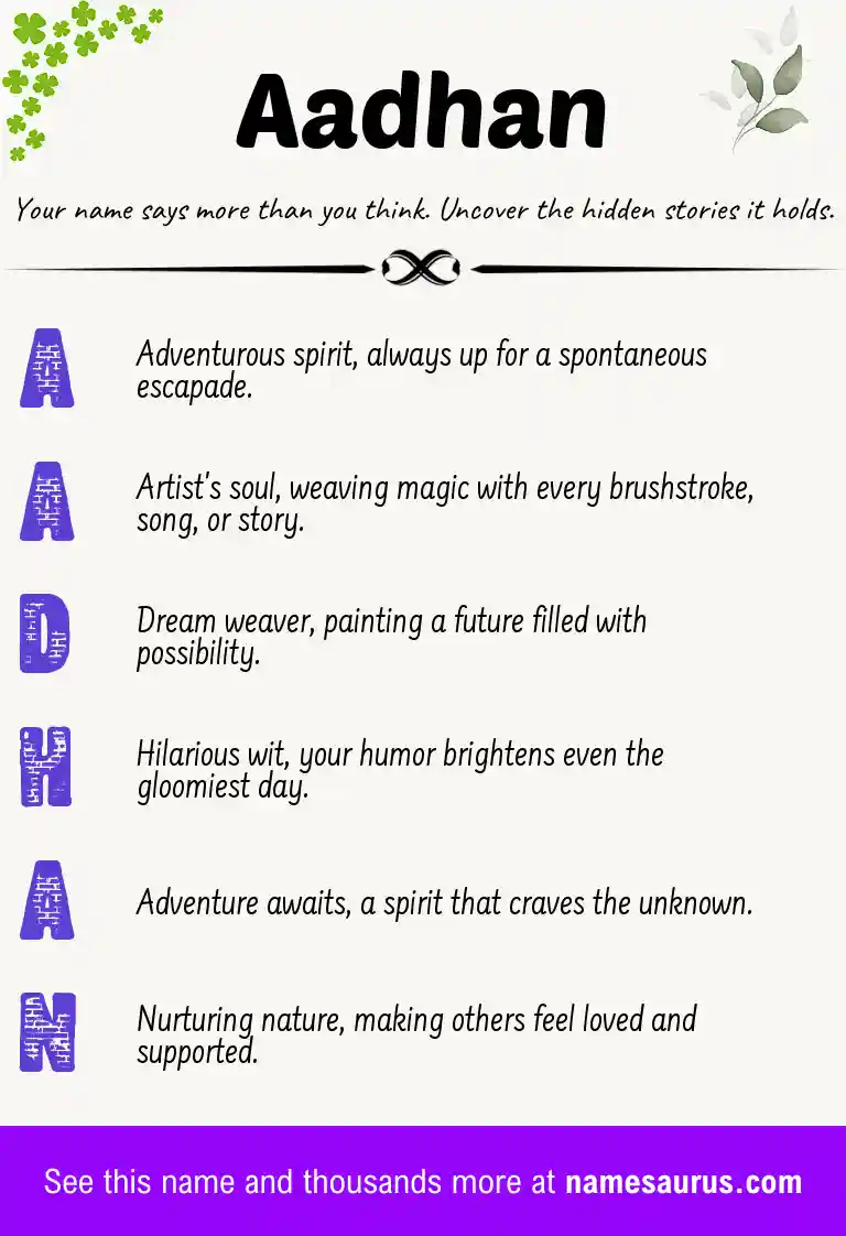 Acrostic poem about Aadhan.