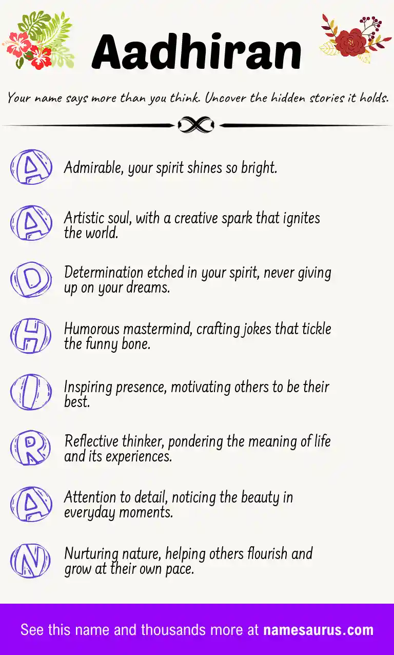 Acrostic poem about Aadhiran.
