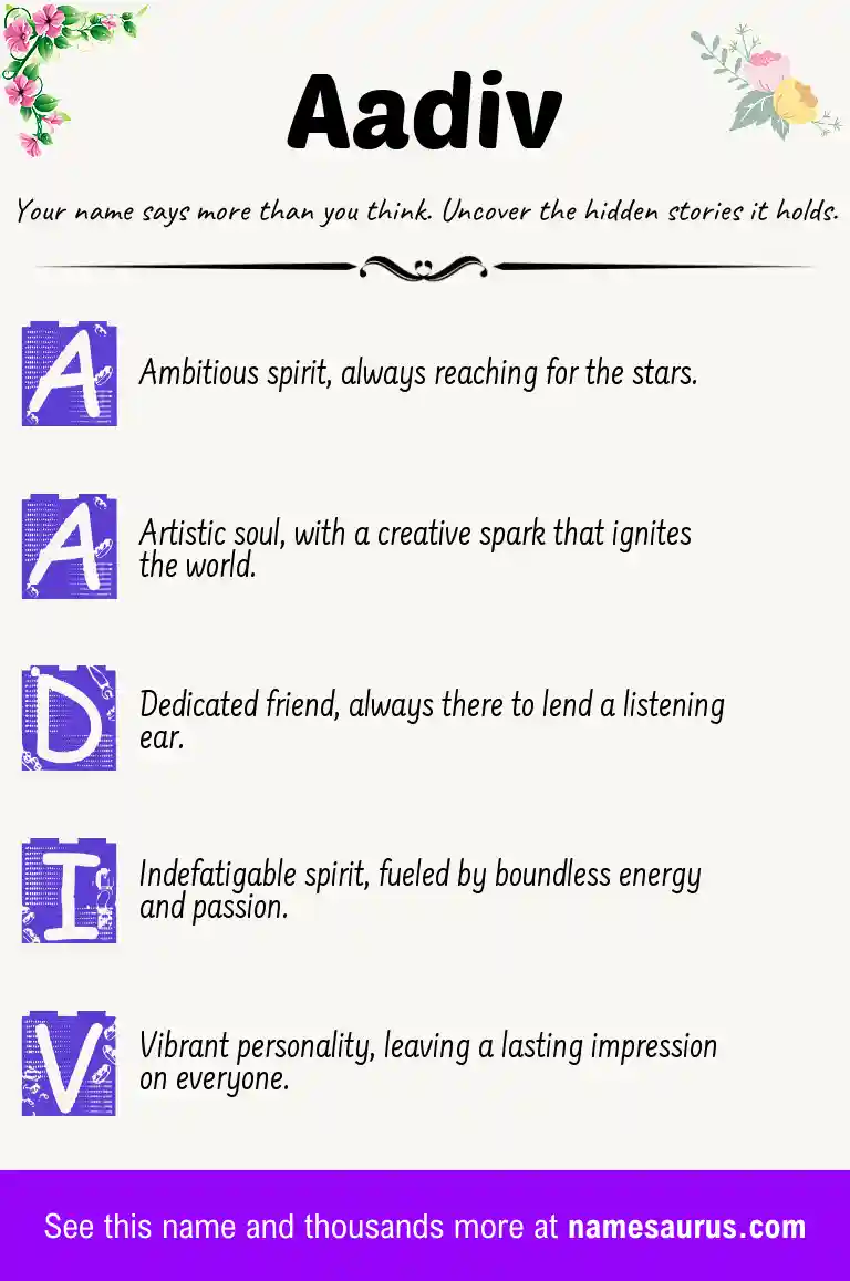 Acrostic poem about Aadiv.