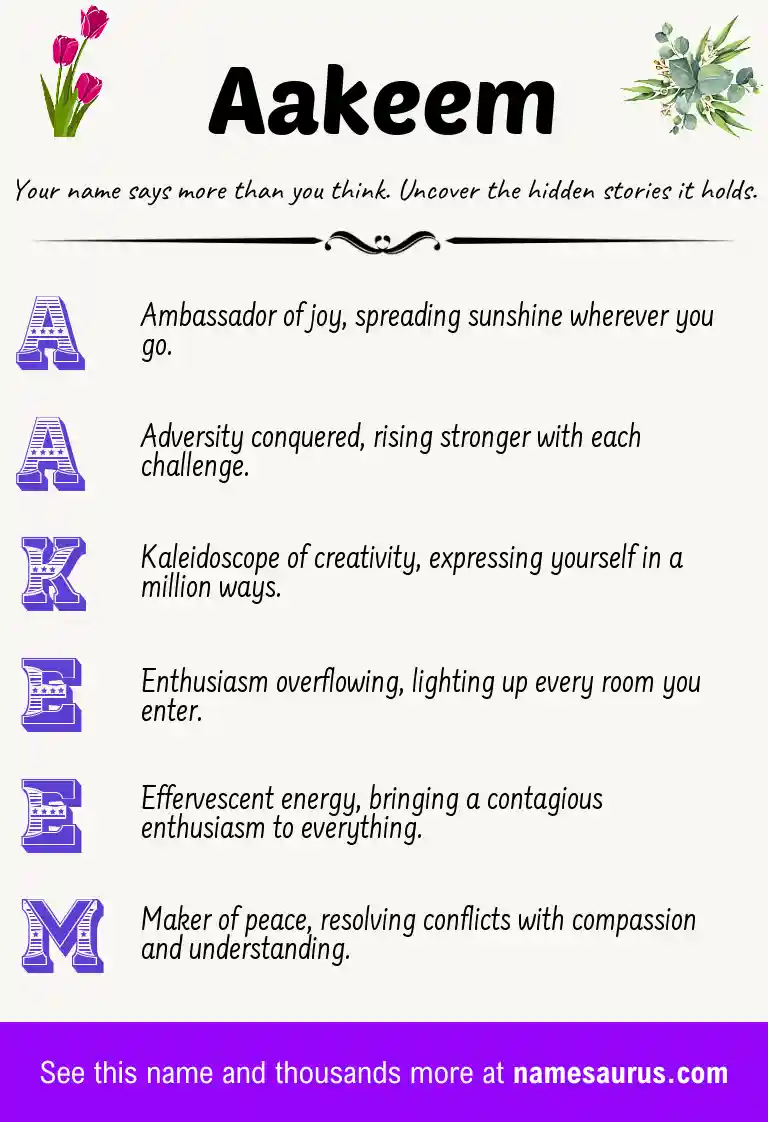 Acrostic poem about Aakeem.