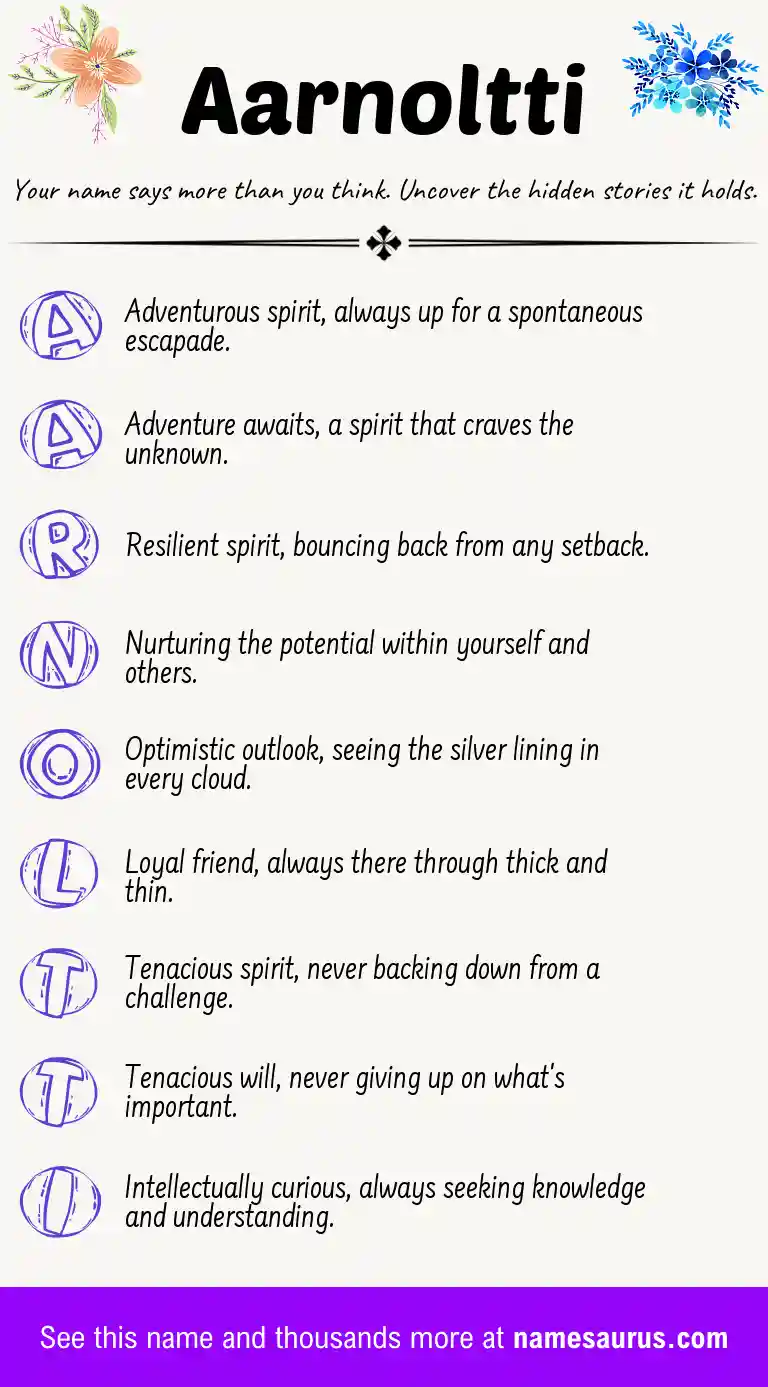 Acrostic poem about Aarnoltti.