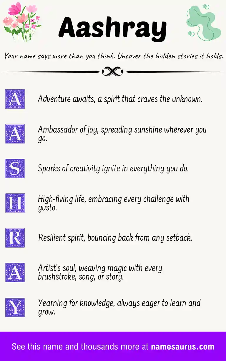 Acrostic poem about Aashray.