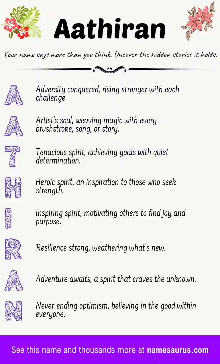Acrostic poem about Aathiran.