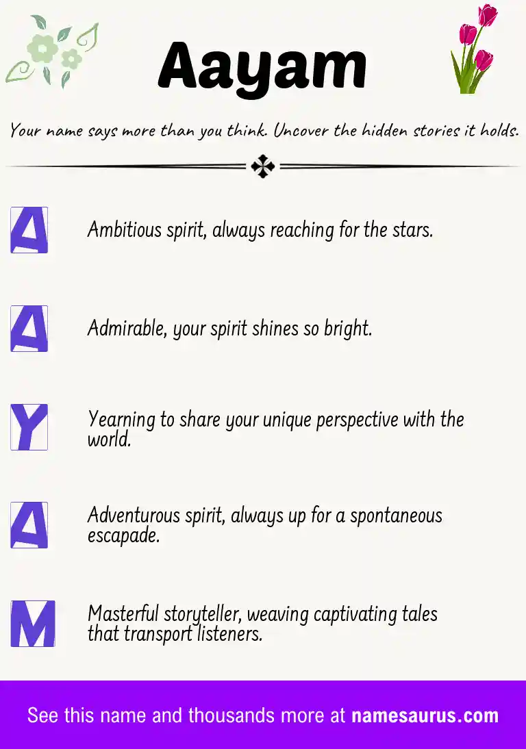 Acrostic poem about Aayam.