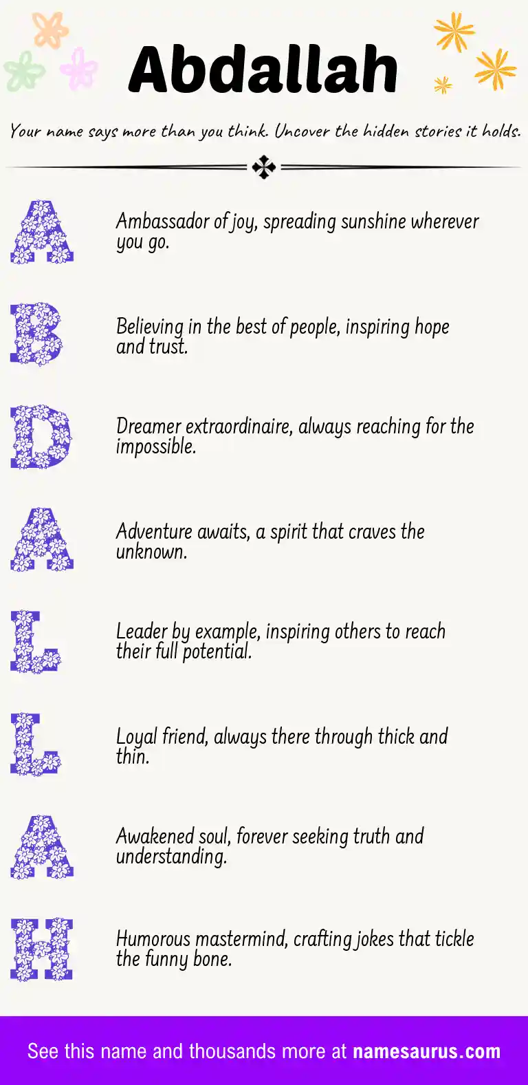 Acrostic poem about Abdallah.