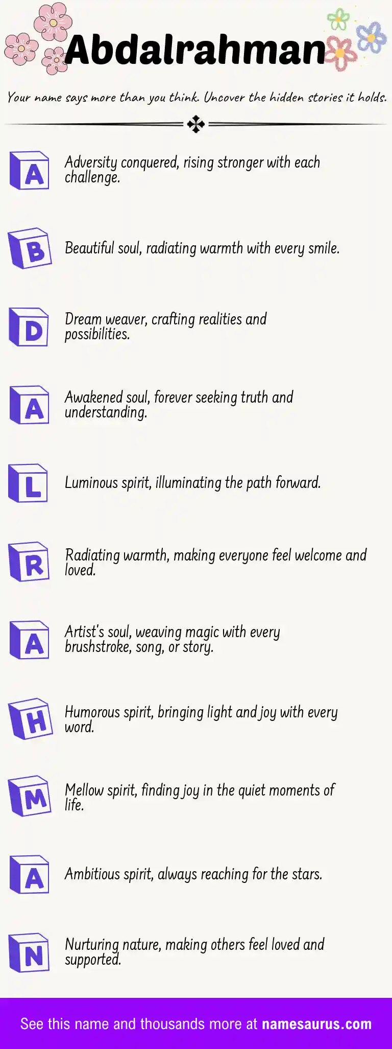 Acrostic poem about Abdalrahman.