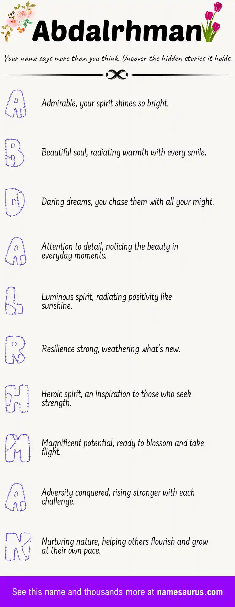 Acrostic poem about Abdalrhman.
