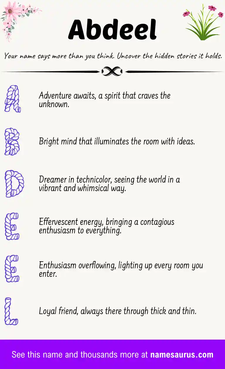 Acrostic poem about Abdeel.