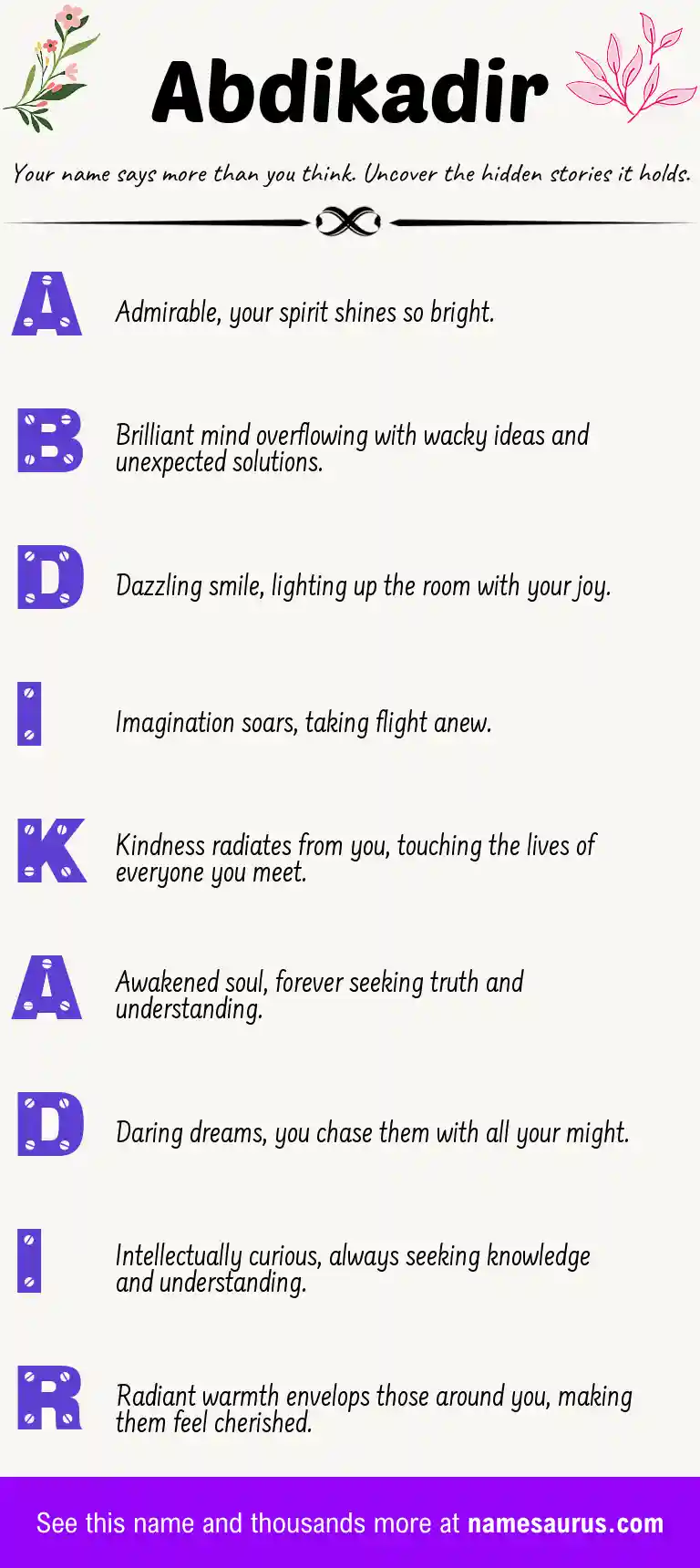 Acrostic poem about Abdikadir.