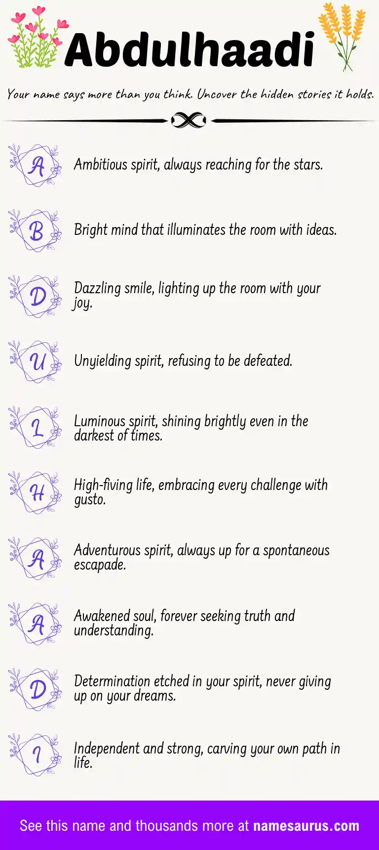 Acrostic poem about Abdulhaadi.