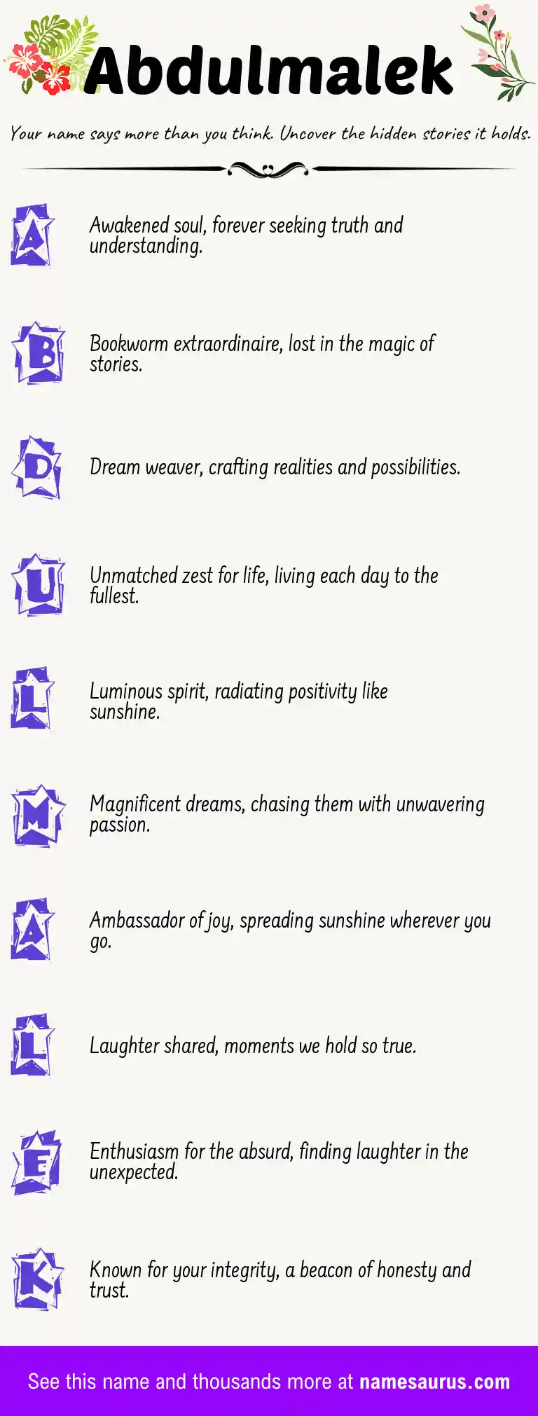 Acrostic poem about Abdulmalek.