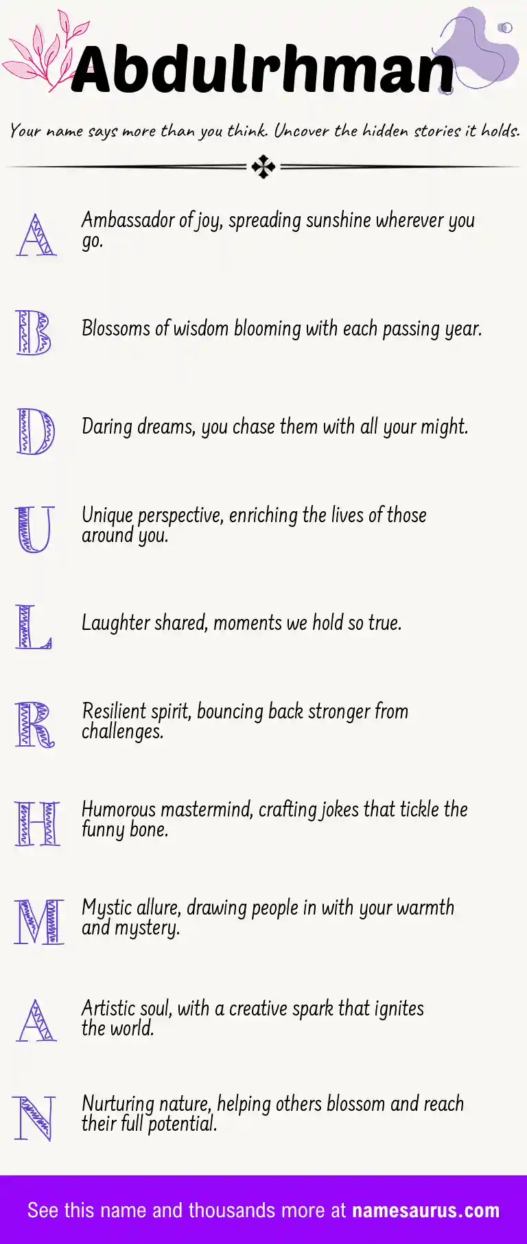 Acrostic poem about Abdulrhman.