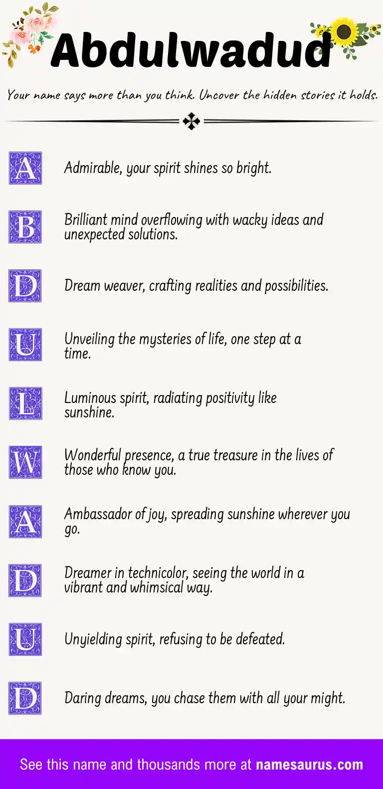 Acrostic poem about Abdulwadud.