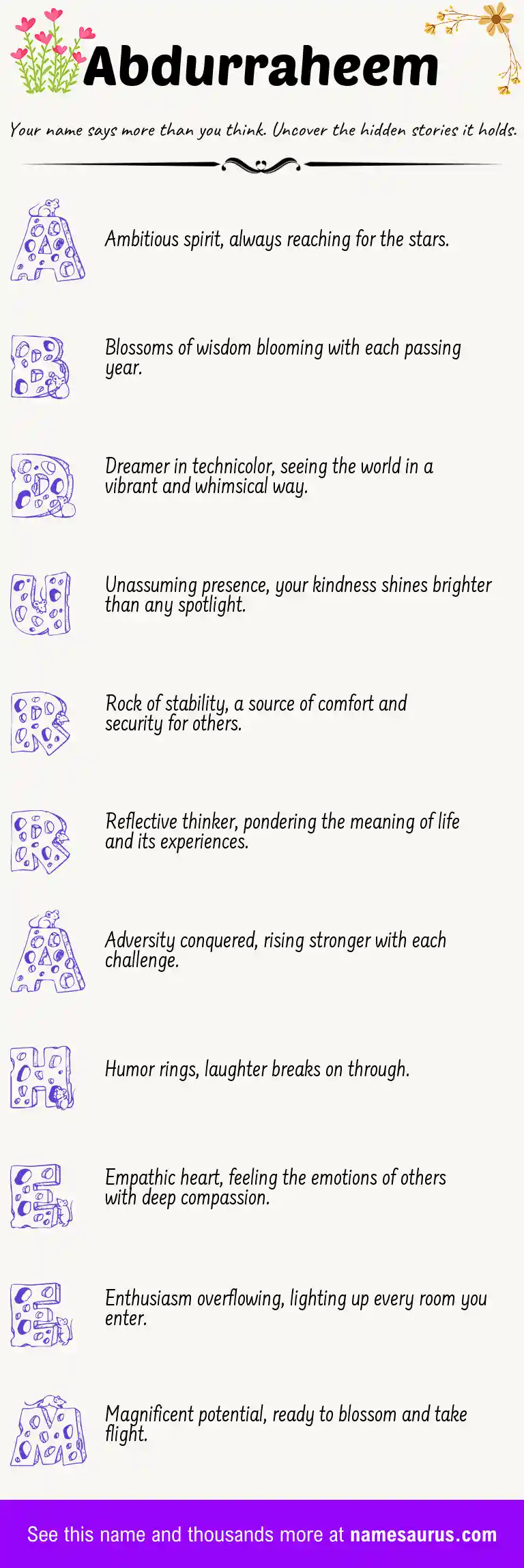 Acrostic poem about Abdurraheem.