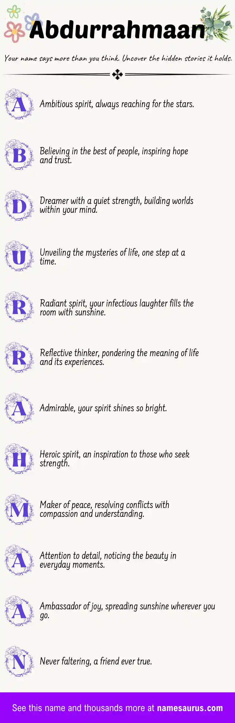 Acrostic poem about Abdurrahmaan.