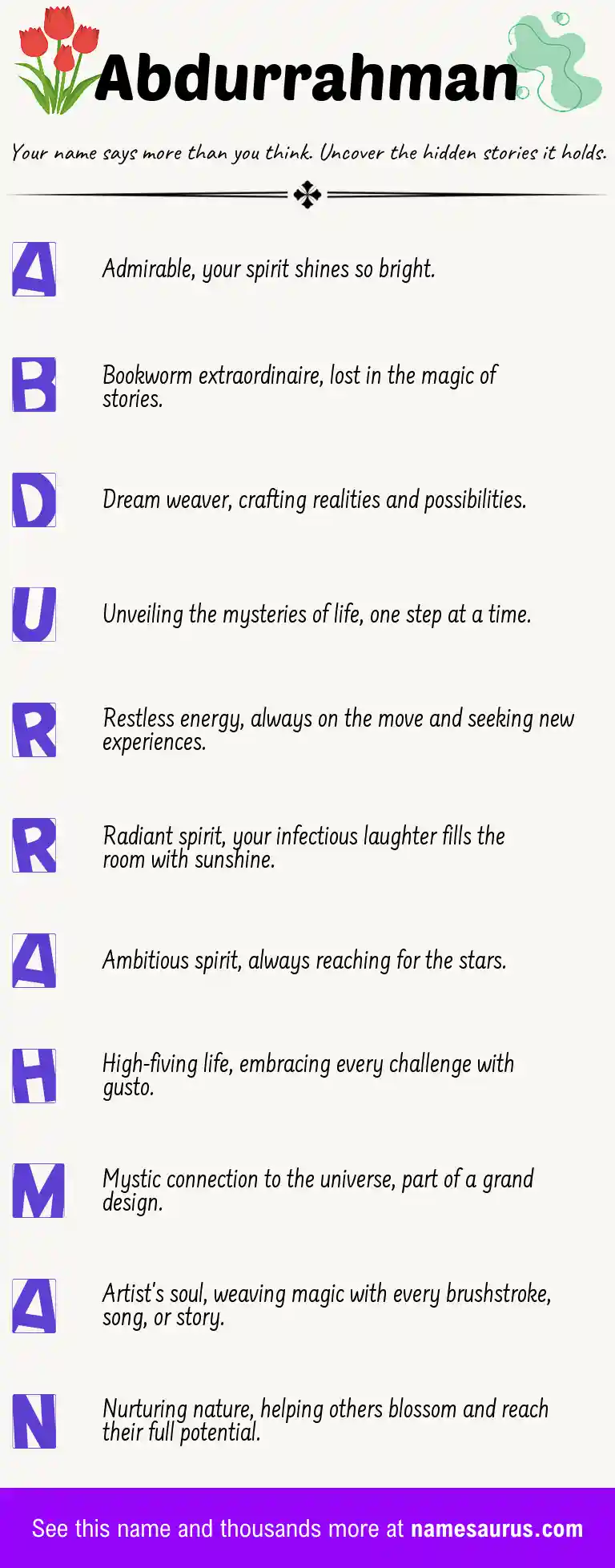 Acrostic poem about Abdurrahman.