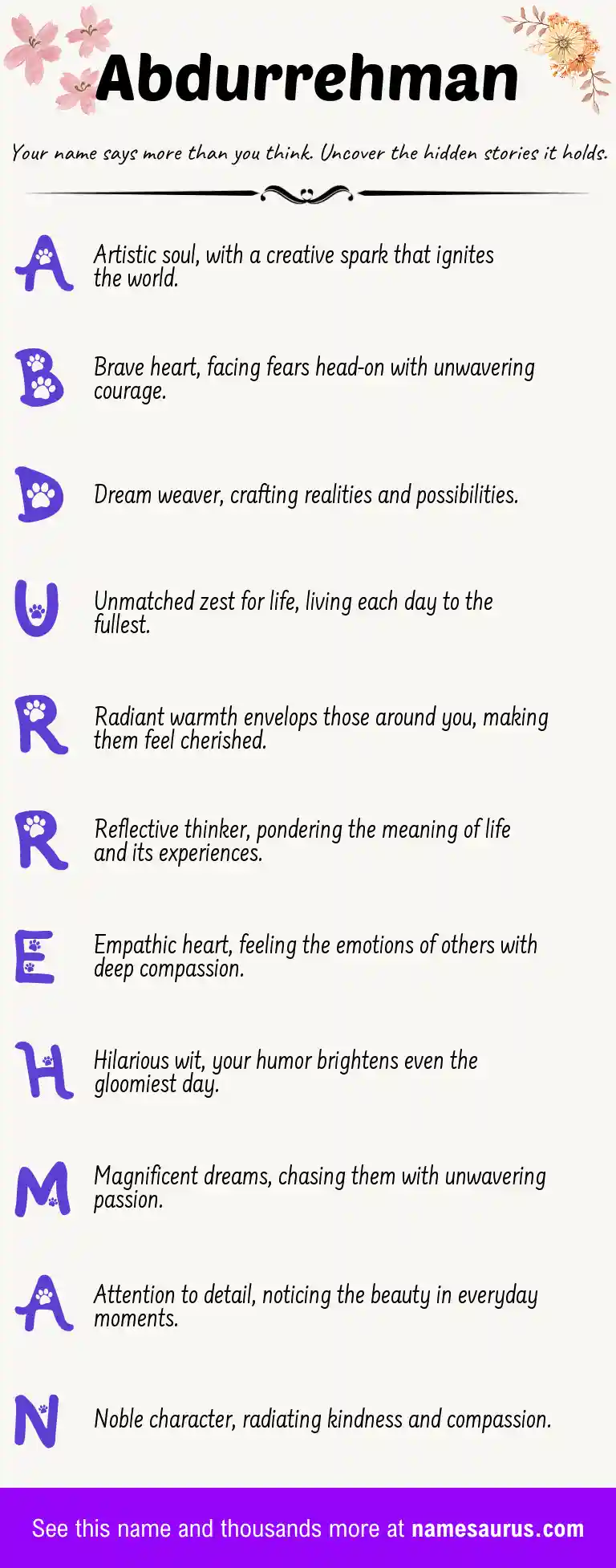 Acrostic poem about Abdurrehman.