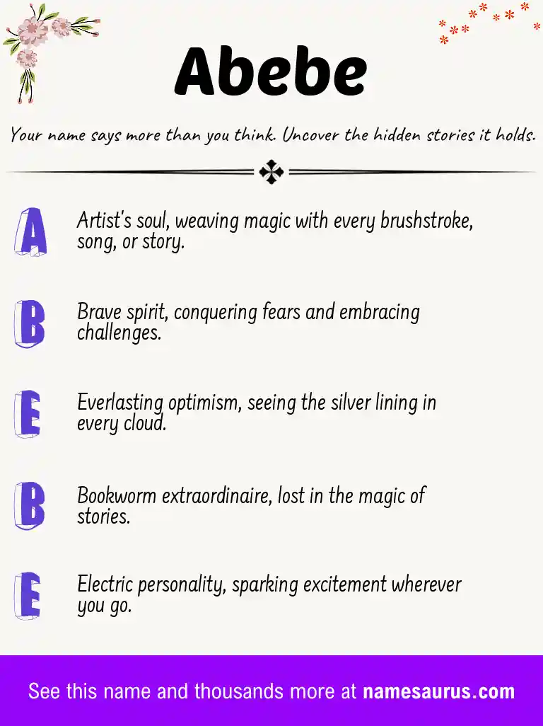 Acrostic poem about Abebe.