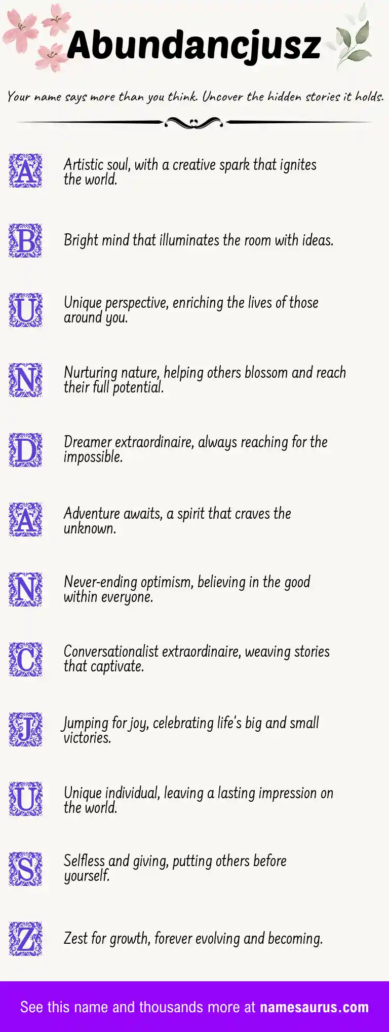 Acrostic poem about Abundancjusz.