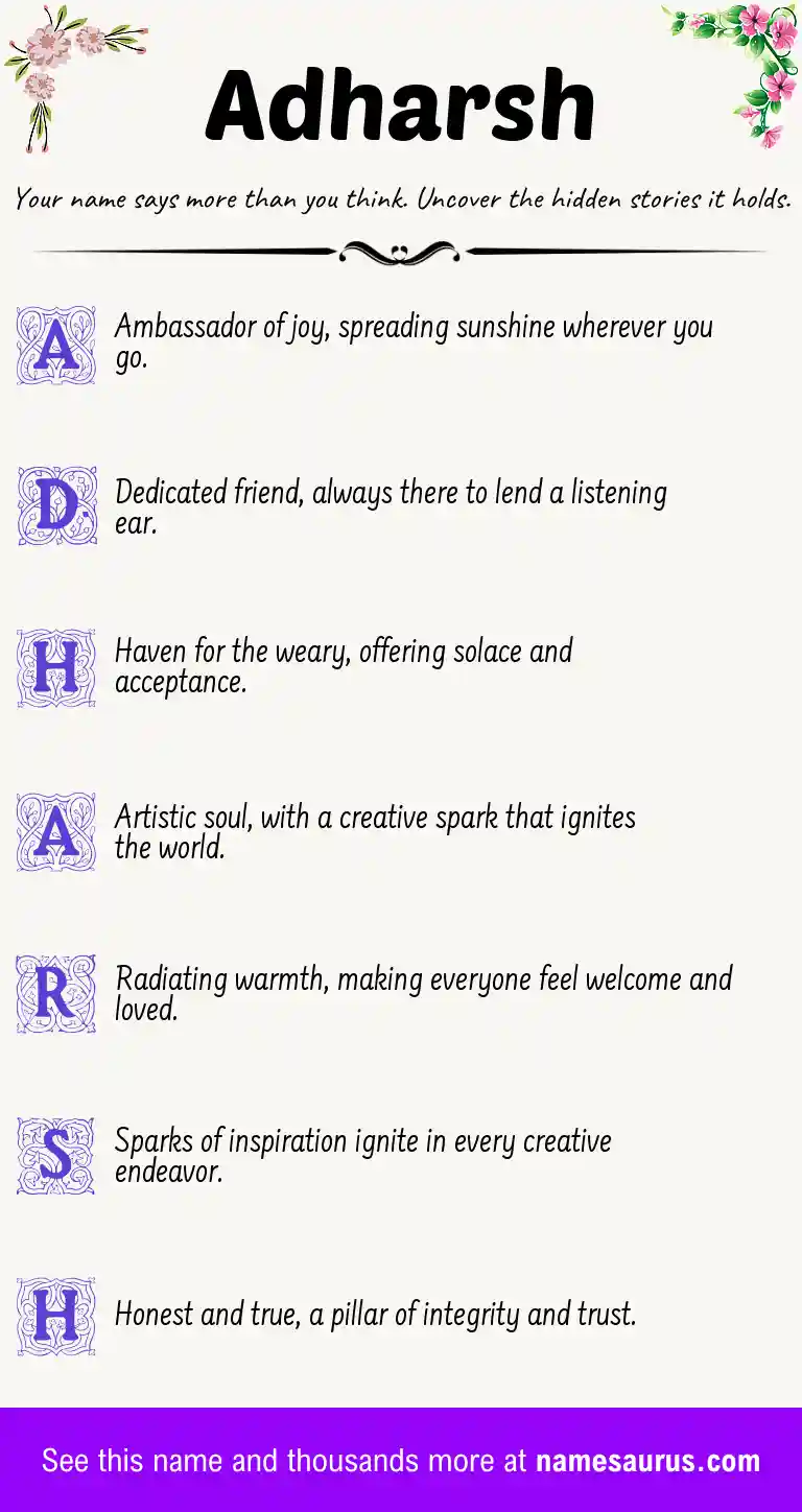 Acrostic poem about Adharsh.