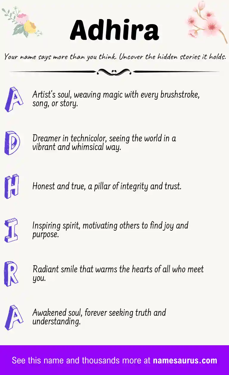 Acrostic poem about Adhira.